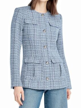 NWT Favorite Daughter The Spencer Jacket in Sky Blue Tweed Size Large NEW